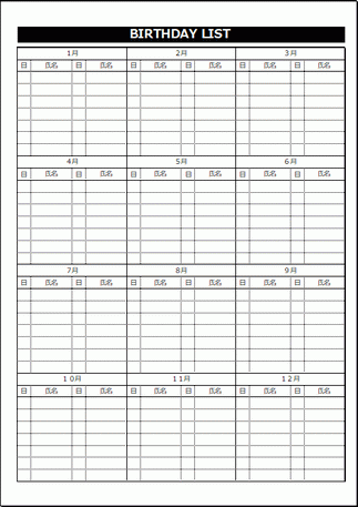 バースデーリストのテンプレート