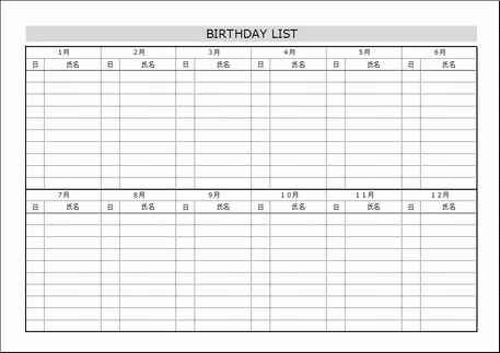 Excelで作成したバースデーリスト