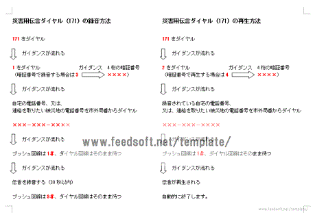 災害用伝言ダイヤルの録音と再生方法のテンプレート