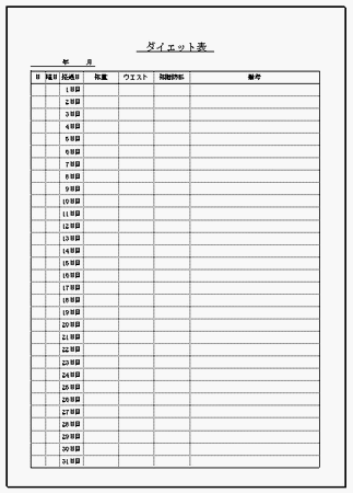 ダイエット表のテンプレート