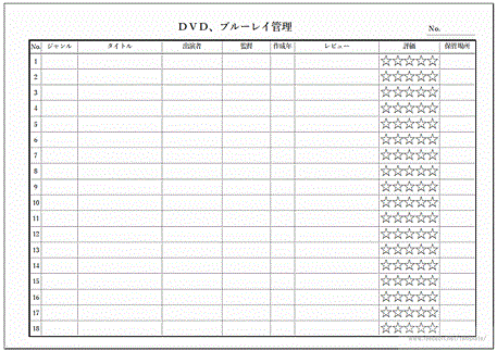 Excelで作成したＤＶＤ、ブルーレイ管理表