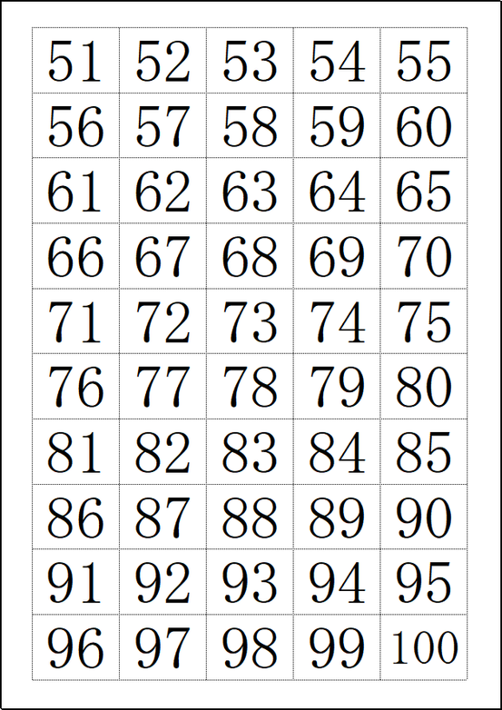 小型番号札（51〜100）テンプレート