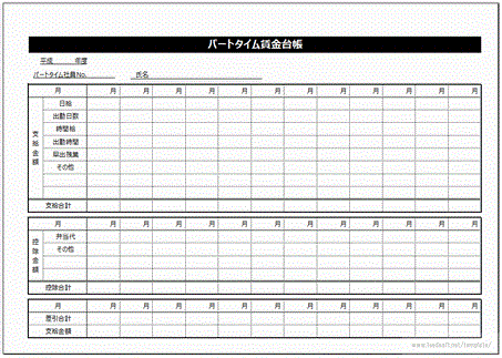 賃金台帳 パート アルバイト Excelで作成 フリーテンプレート