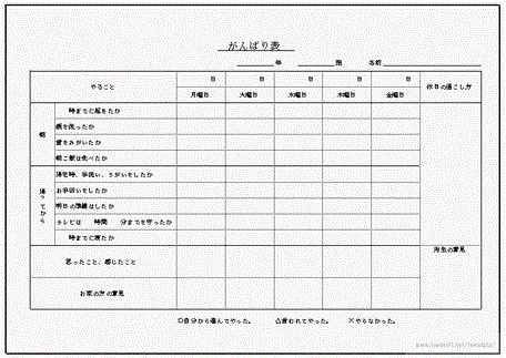 がんばり表 幼稚園 小学生 中学生 無料ダウンロード フリー