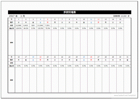 歩数管理表のフリーテンプレート