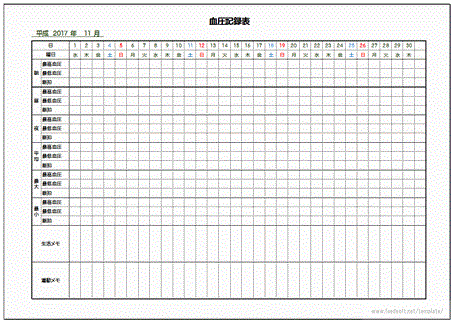 血圧記録表 Excel日付自動を無料ダウンロード フリーテンプレート