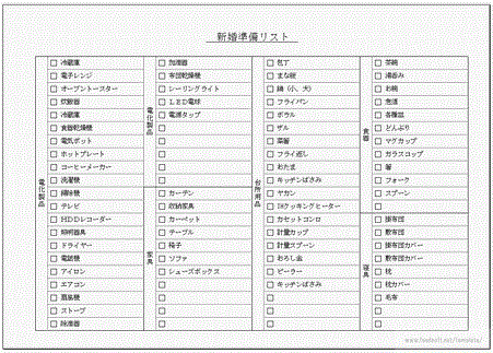 新婚準備リストのフリーテンプレート