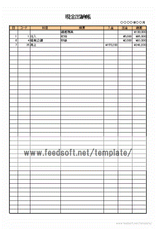 現金出納帳のテンプレート