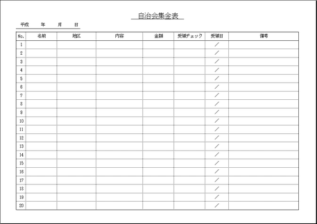 Excelで作成した自治会集金表