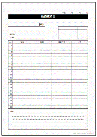 検査成績書のテンプレート