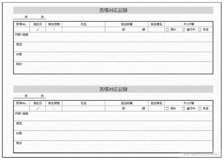 Excelで作成した苦情対応記録