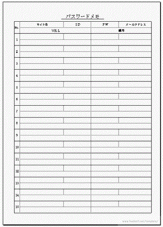 パスワード管理メモのテンプレート