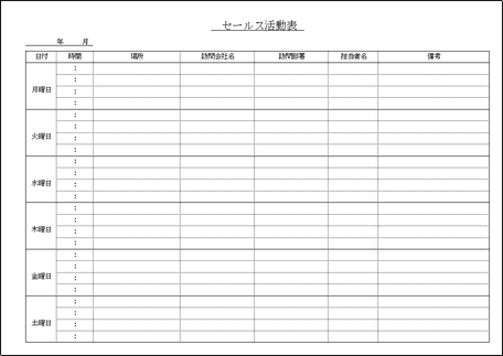 Excelで作成したセールス活動表