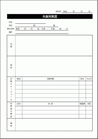 失敗対策書のテンプレート