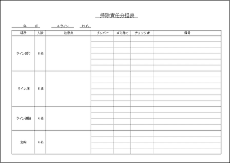 Excelで作成した掃除責任分担表