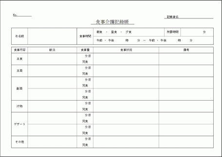 Excelで作成した食事介護記録帳