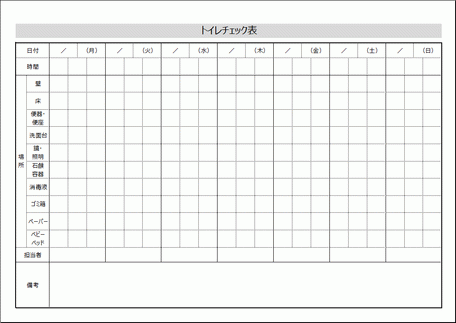 無料ダウンロードできるトイレチェック表