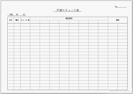 Excelで作成した戸締りチェック表