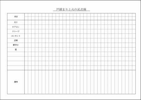 Excelで作成した戸締まりと火の元点検表