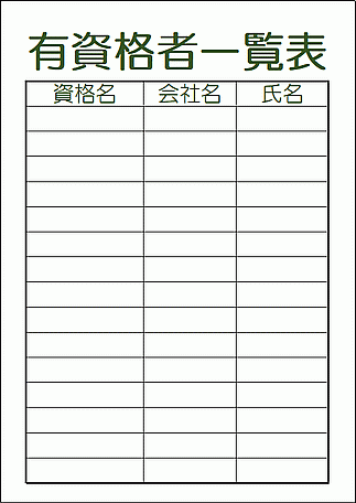 有資格者一覧表のテンプレート